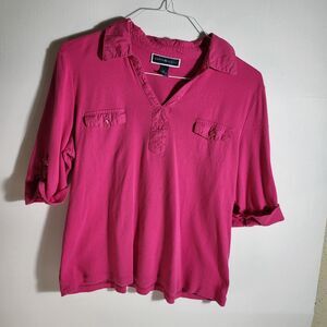 Karen Scott Women's V neck Pink 3/4 Sleeve Top